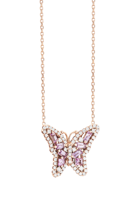 Fireworks Pink Sapphire Butterfly Necklace